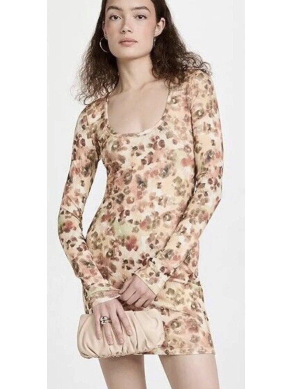 NANUSHKA Cathleen Watercolor Wash Animal Print Bodycon Ribbed Dress XS Abstract